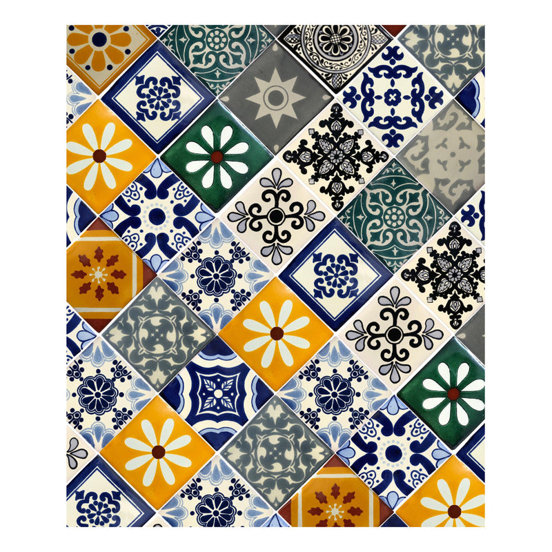 Azulejo 10.5cm Artesanal Tipo Talavera Liso 90pz Surtido S28