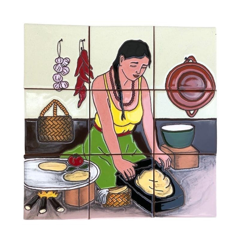 Mural 9pz Azulejo Artesanal Tipo Talavera Relieve #01