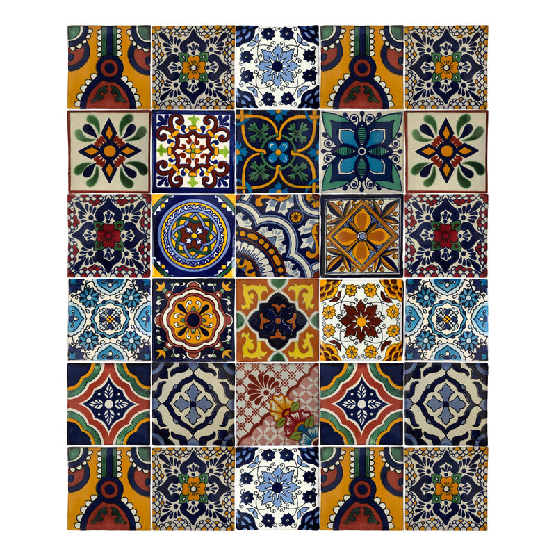 Azulejo 10.5cm Artesanal Tipo Talavera Liso 90pz Surtido N20