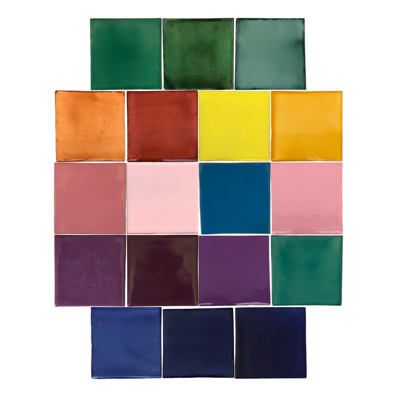 Azulejo 10.5cm Artesanal Tipo Talavera Liso 90pz Surtido S09