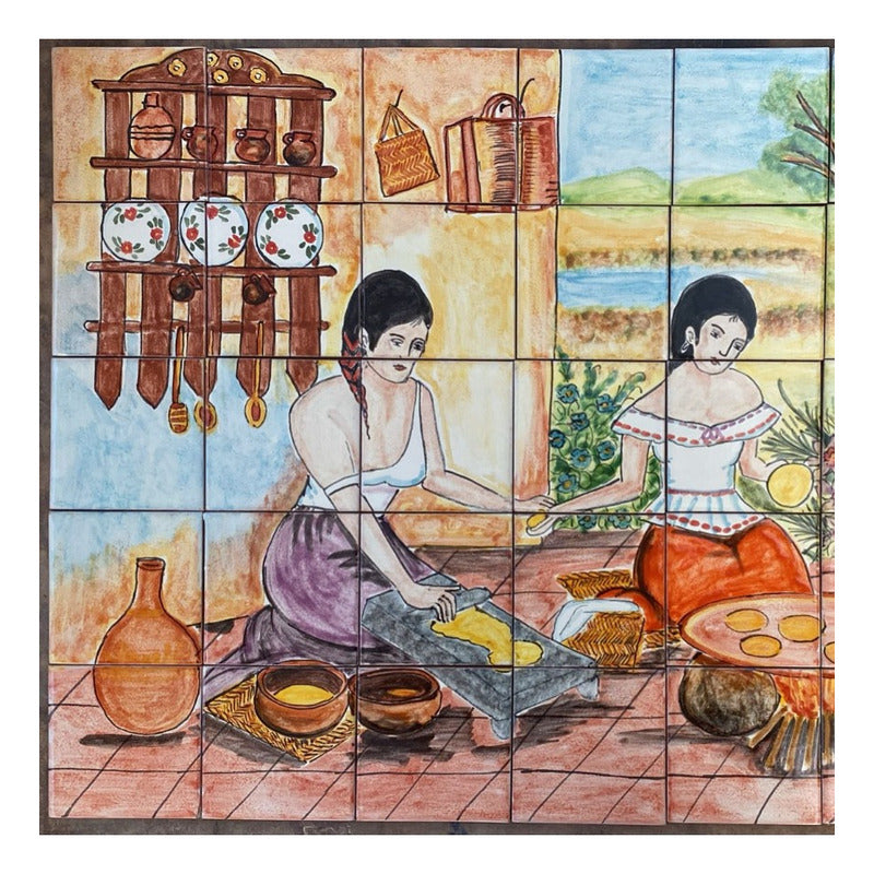 Mural 35pz Azulejo Artesanal Tipo Talavera Liso #m035-147 Variado