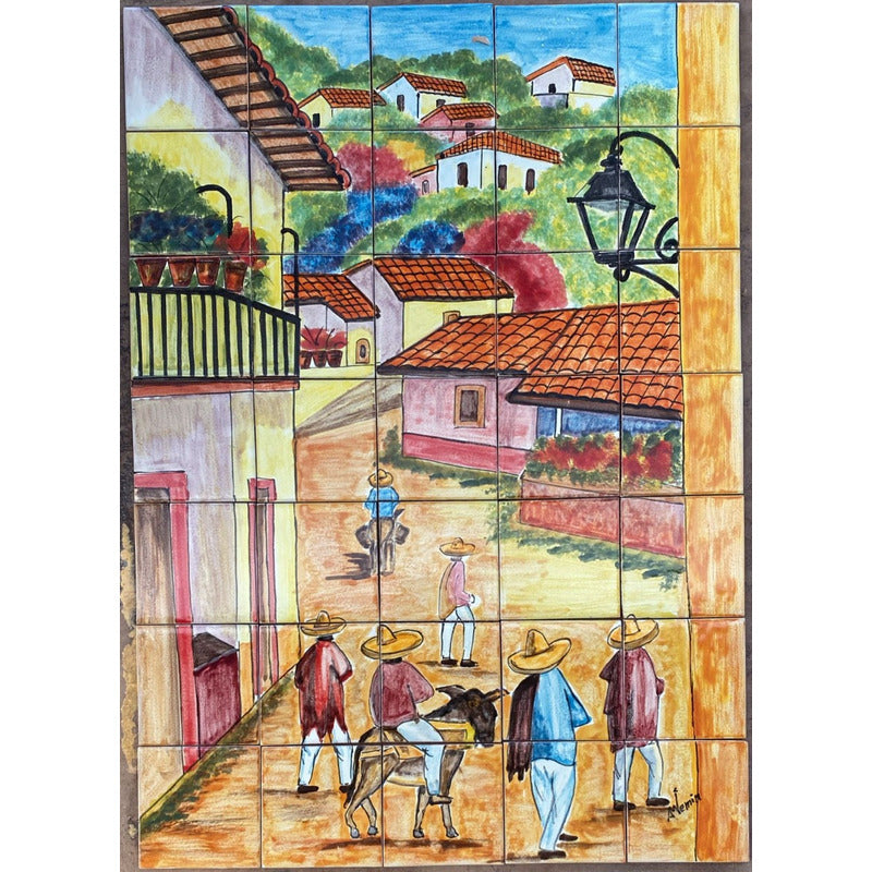 Mural 35pz Azulejo Artesanal Tipo Talavera Liso #m035-30 M035-30