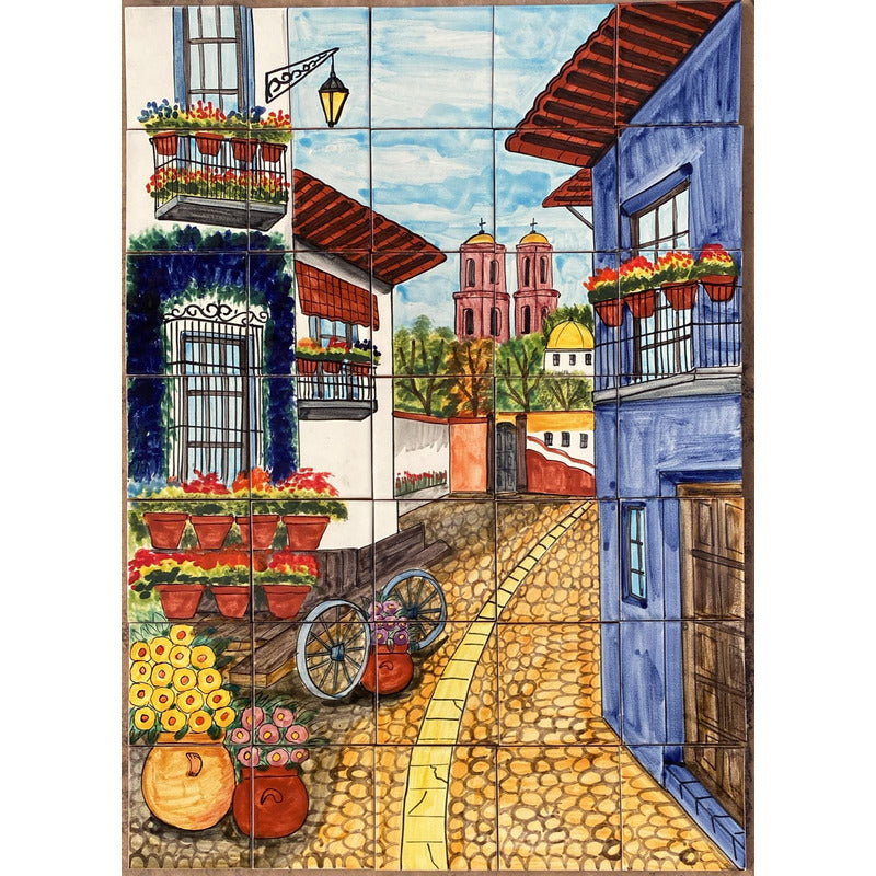 Mural 35pz Azulejo Artesanal Tipo Talavera Liso #m035-39 M035-39.05