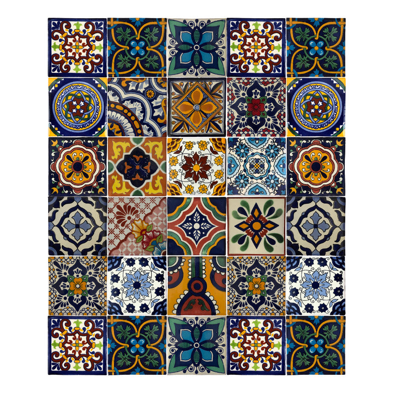 Azulejo 10.5cm Artesanal Tipo Talavera Liso 90pz Surtido N23
