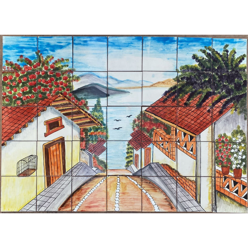 Mural 35pz Azulejo Artesanal Tipo Talavera Liso #m035-22
