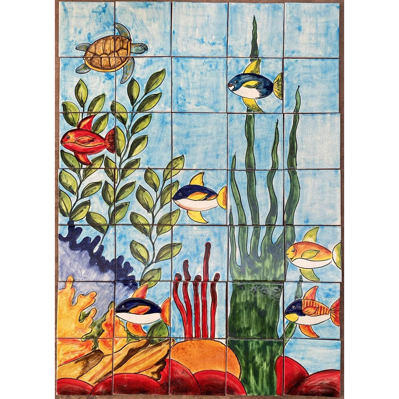 Mural 35pz Azulejo Artesanal Tipo Talavera Liso #m035-131 M035-131