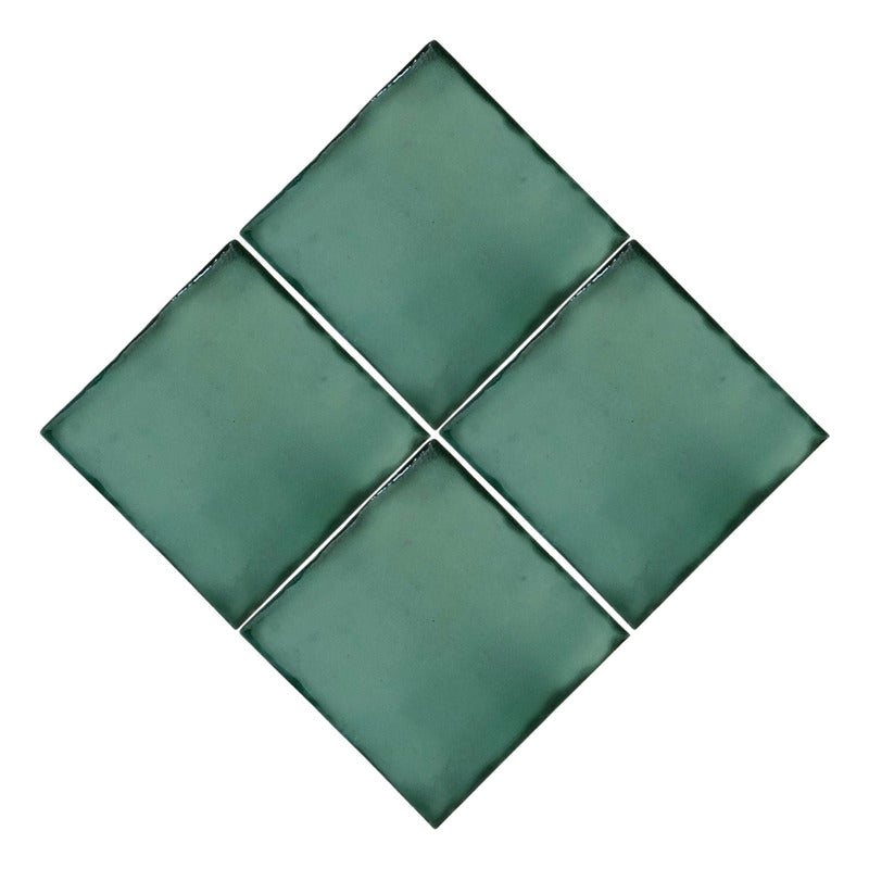 Azulejo Artesanal Tipo Talavera Liso 90pz Colores  Verde Esmeralda