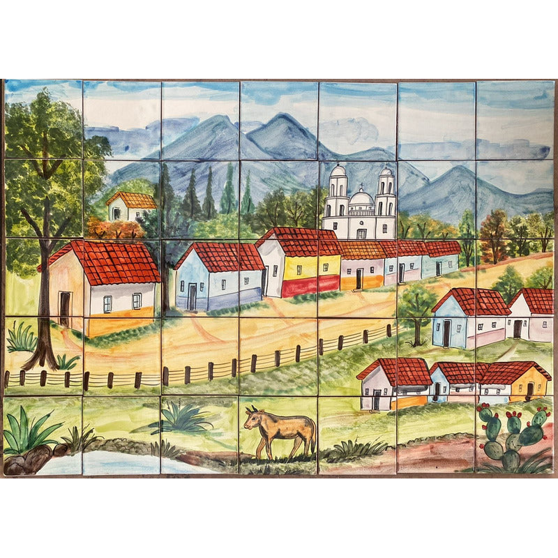 Mural 35pz Azulejo Artesanal Tipo Talavera Liso #m035-59 M035-59