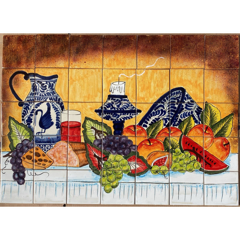 Mural 35pz Azulejo Artesanal Tipo Talavera Liso #m035-90 M035-90.06