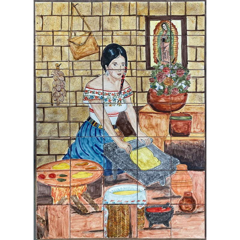 Mural 35pz Azulejo Artesanal Tipo Talavera Liso #m035-144 M035-144