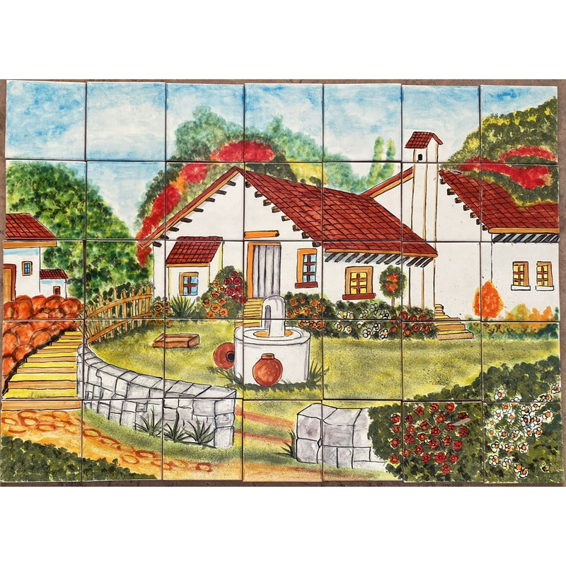 Mural 35pz Azulejo Artesanal Tipo Talavera Liso #m035-42 M035-42.03