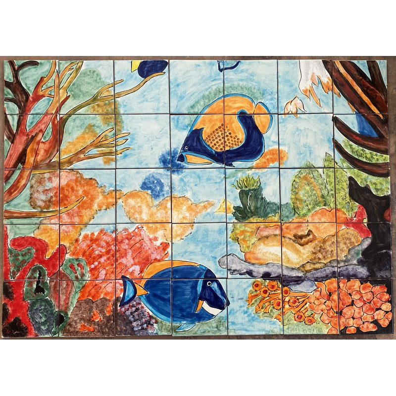Mural 35pz Azulejo Artesanal Tipo Talavera Liso #m035-124 M035-124