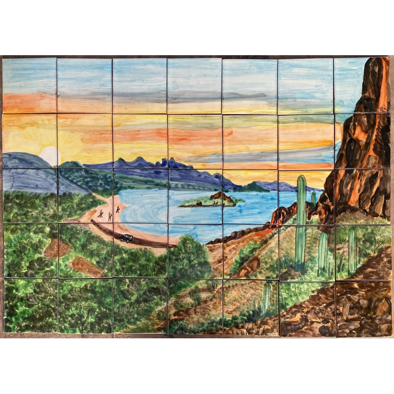 Mural 35pz Azulejo Artesanal Tipo Talavera Liso #m035-52 M035-52.02