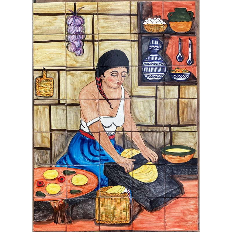 Mural 35pz Azulejo Artesanal Tipo Talavera Liso #m035-141 Variado