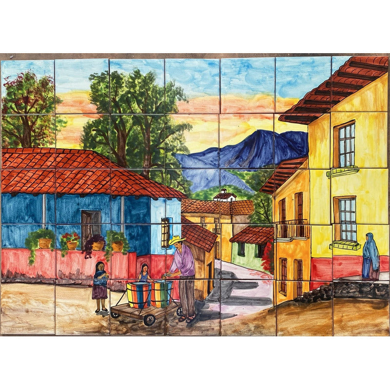 Mural 35pz Azulejo Artesanal Tipo Talavera Liso #m035-65 M035-65