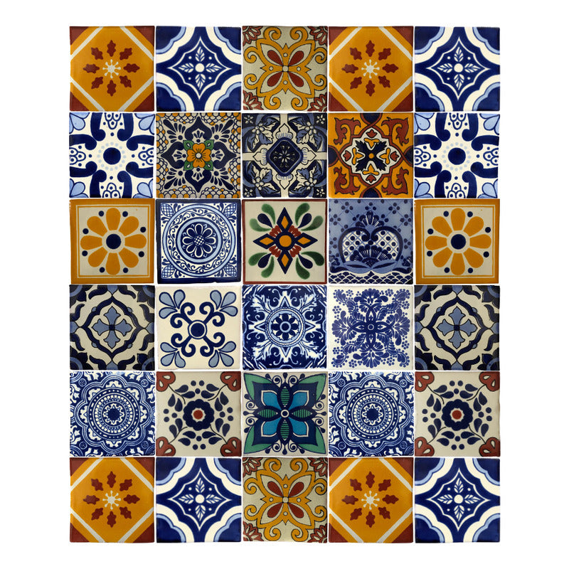 Azulejo 10.5cm Artesanal Tipo Talavera Liso 90pz Surtido N06