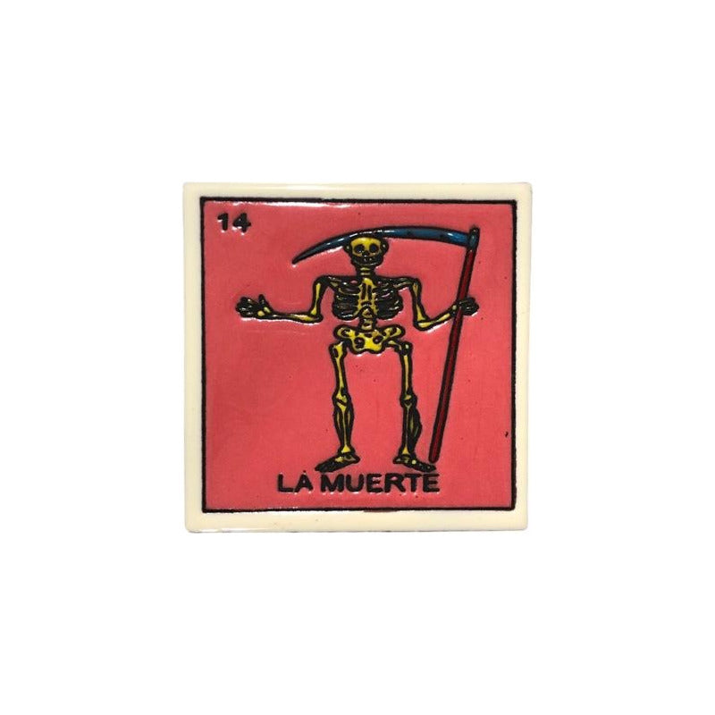 Lotería Azulejo Artesanal Tipo Talavera Relieve 10pz #alrn01 La Muerte