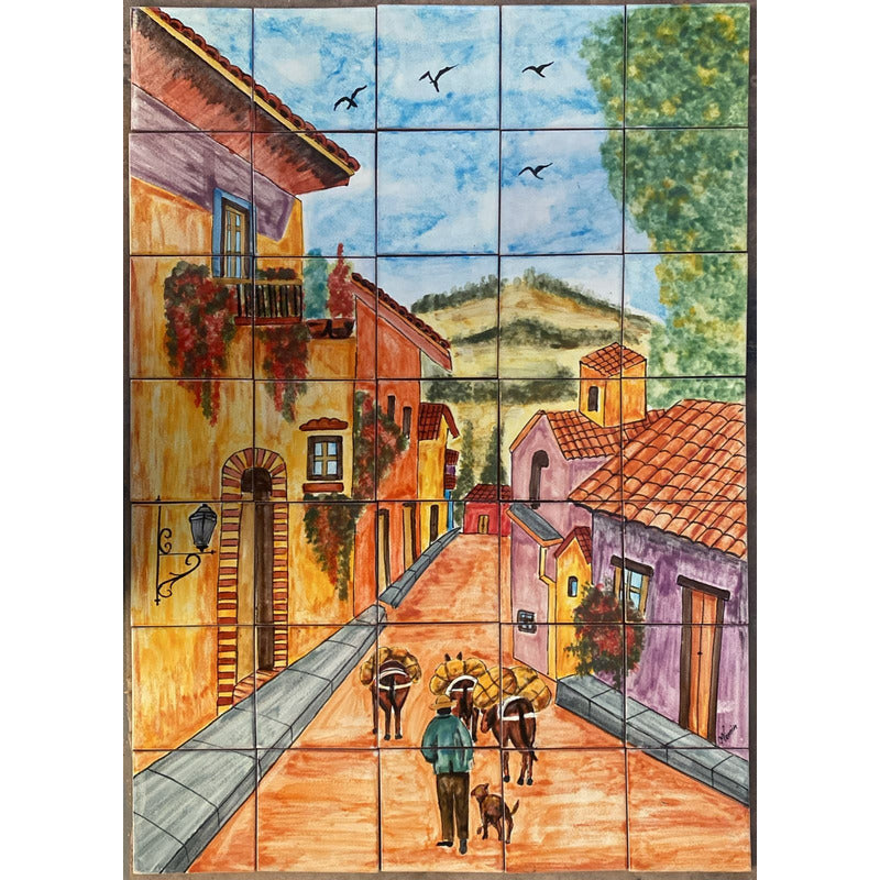 Mural 35pz Azulejo Artesanal Tipo Talavera Liso #m035-63 M035-63