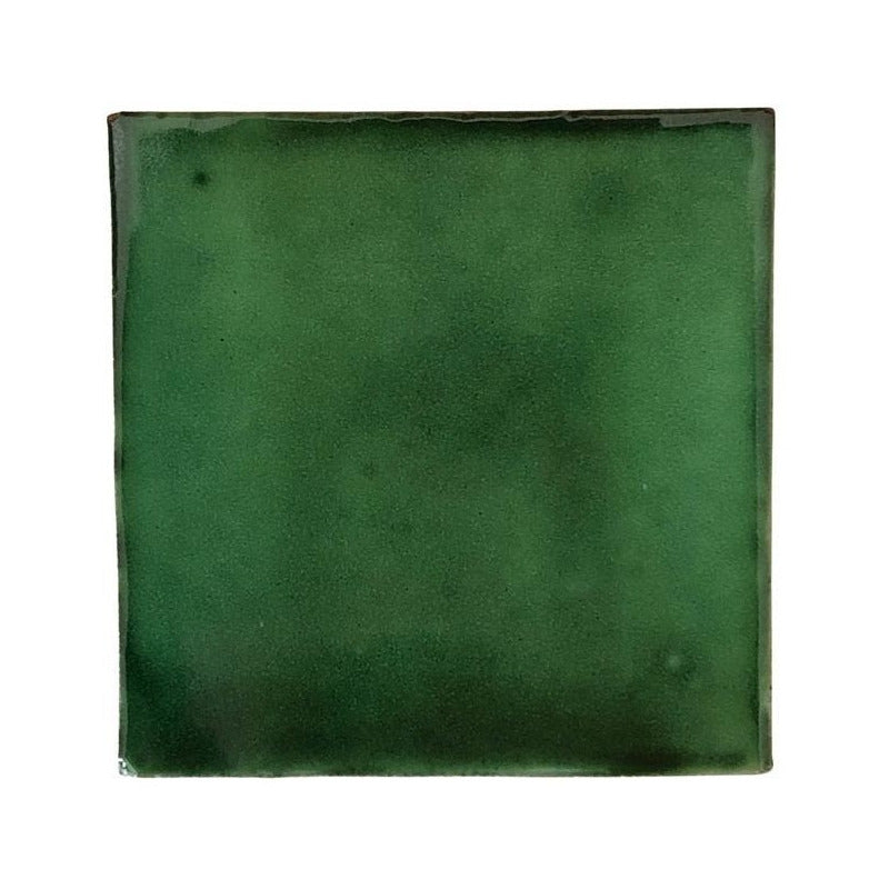 Azulejo 15.5cm Artesanal Talavera Liso 44pz Colores Verde Sobre Blanco