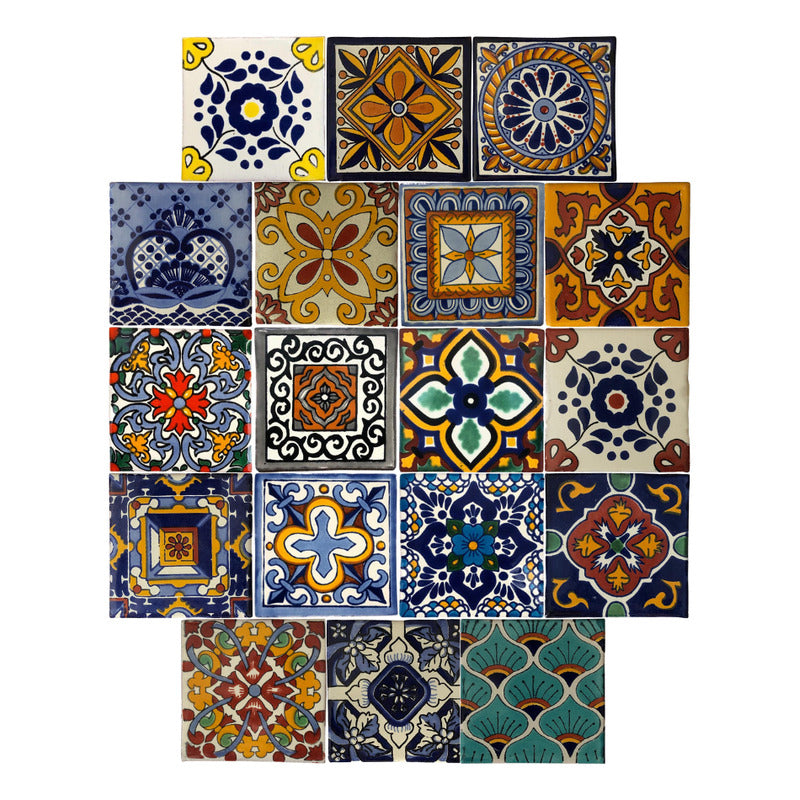 Azulejo 10.5cm Artesanal Tipo Talavera Liso 90pz Surtido N18