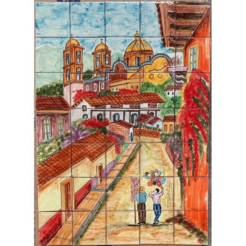 Mural 35pz Azulejo Artesanal Tipo Talavera Liso #m035-34 M035-34.03