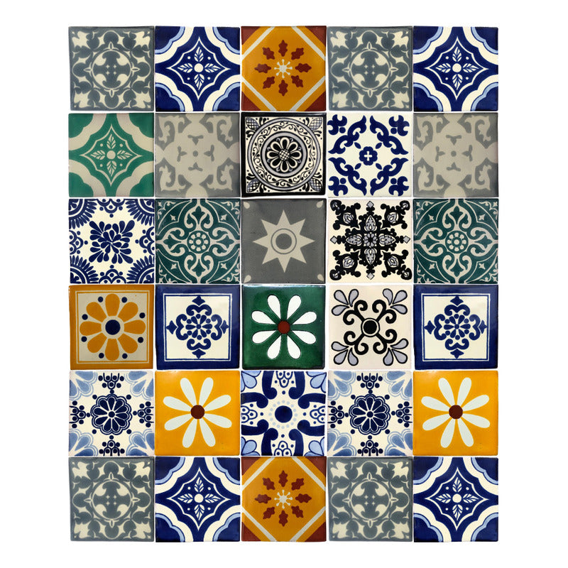 Azulejo 10.5cm Artesanal Tipo Talavera Liso 90pz Surtido S29