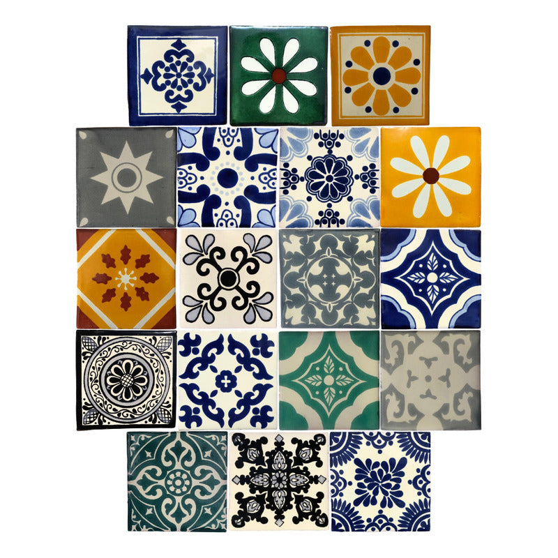 Azulejo 10.5cm Artesanal Tipo Talavera Liso 90pz Surtido S23