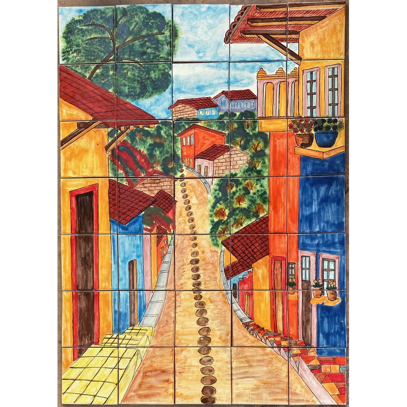 Mural 35pz Azulejo Artesanal Tipo Talavera Liso #m035-31 M035-31
