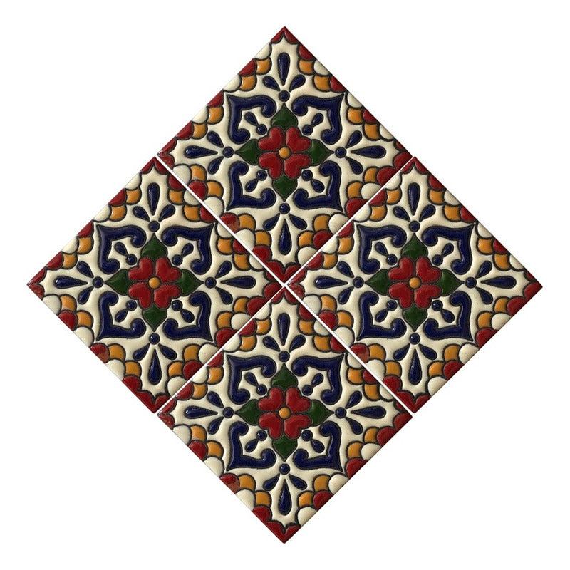 Azulejo 11cm Artesanal Tipo Talavera Relieve 90pz #acrs-22