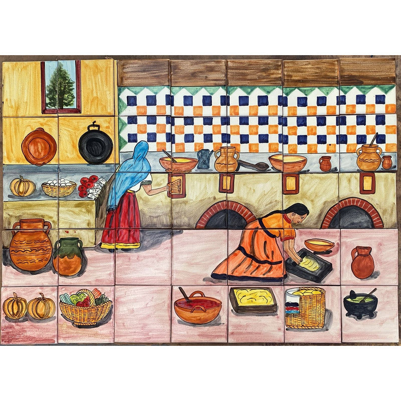 Mural 35pz Azulejo Artesanal Tipo Talavera Liso #m035-147 M035-147.02