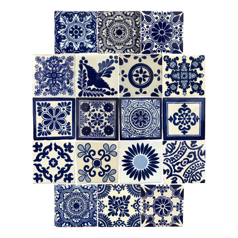 Azulejo 10.5cm Artesanal Talavera Liso 90pz Surtido Azul