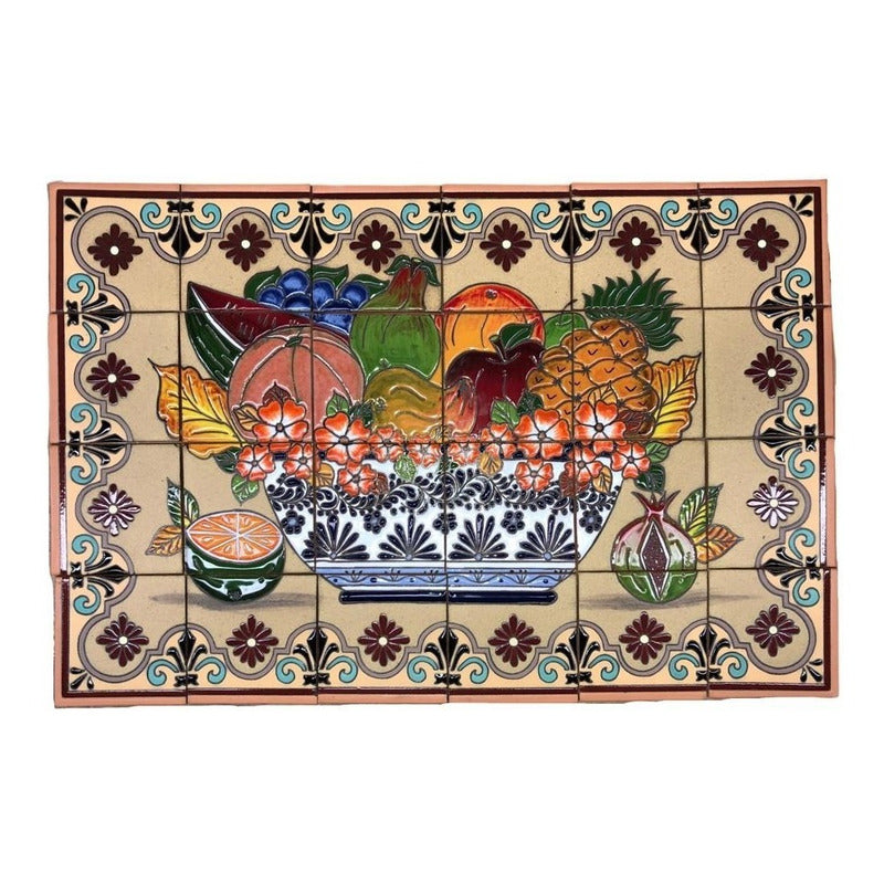 Mural 24pz Azulejo Artesanal Tipo Talavera Relieve #02
