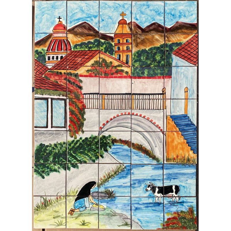 Mural 35pz Azulejo Artesanal Tipo Talavera Liso #m035-29 M035-29