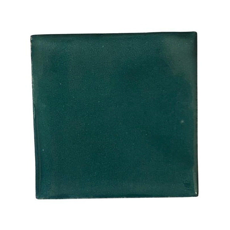 Azulejo 15.5cm Artesanal Talavera Liso 44pz Colores Verde Pavo Sobre Blanco