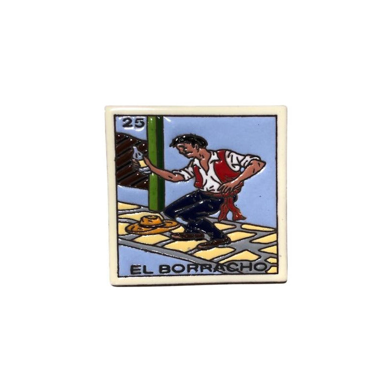 Lotería Azulejo Artesanal Tipo Talavera Relieve 10pz #alrn01 El Borracho