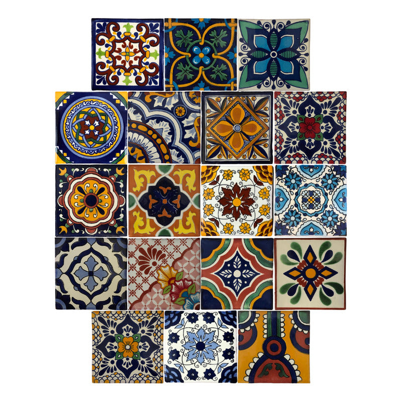 Azulejo 10.5cm Artesanal Tipo Talavera Liso 90pz Surtido N24