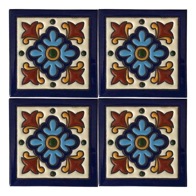 Azulejo 11cm Artesanal Tipo Talavera Relieve 90pz #acrs-23