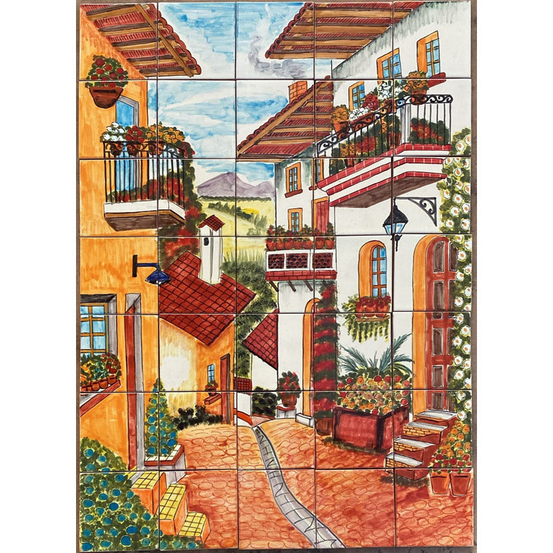 Mural 35pz Azulejo Artesanal Tipo Talavera Liso #m035-57 M035-57.02