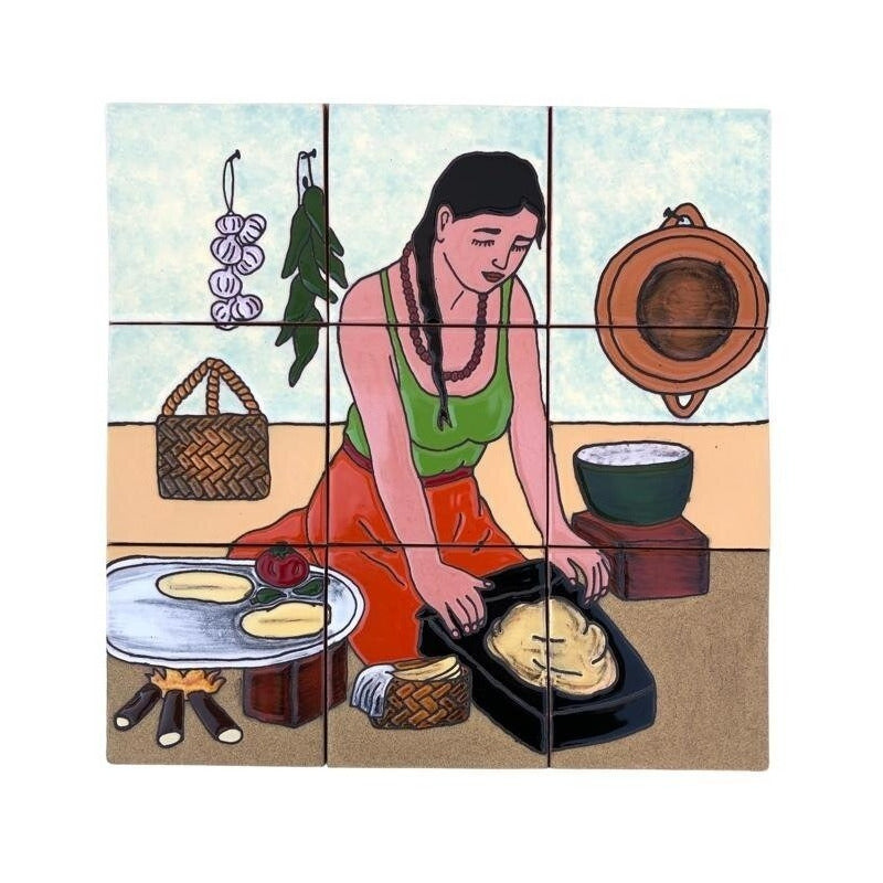 Mural 9pz Azulejo Artesanal Tipo Talavera Relieve #01