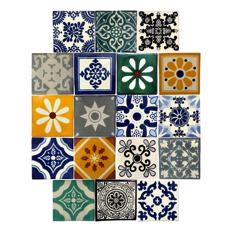 Azulejo 10.5cm Artesanal Tipo Talavera Liso 90pz Surtido S19
