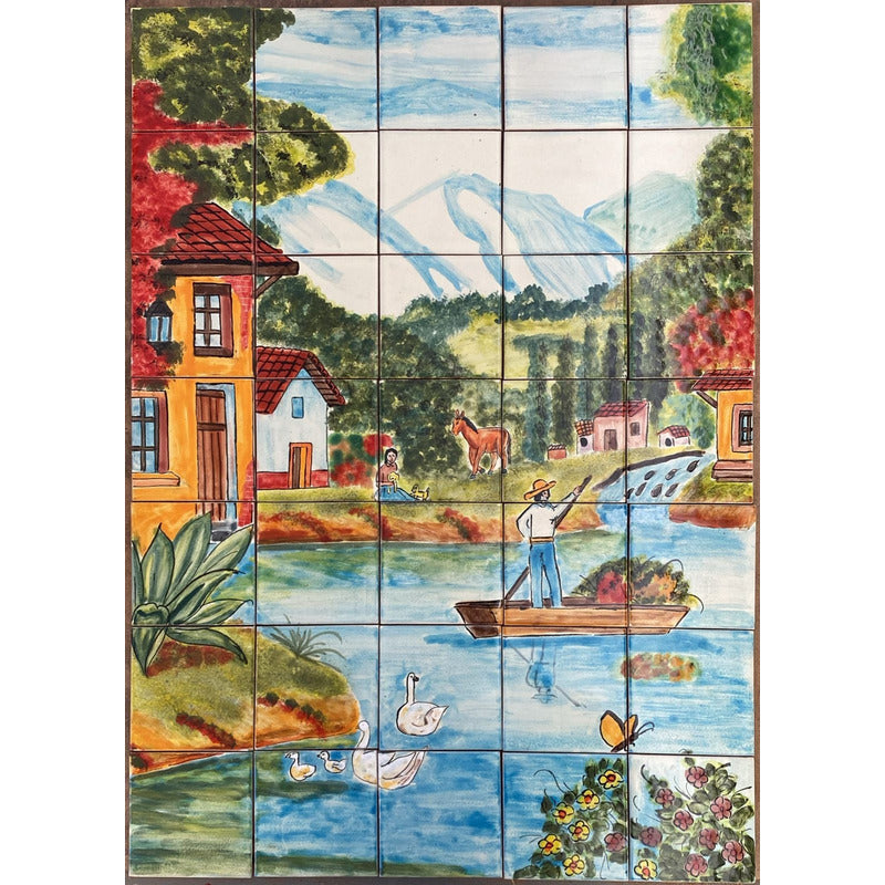 Mural 35pz Azulejo Artesanal Tipo Talavera Liso #m035-72 M035-72
