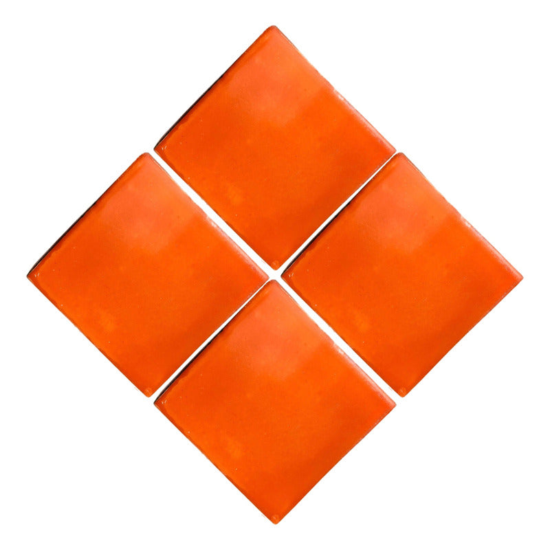 Azulejo 10.5cm Artesanal Tipo Talavera Liso 90pz Naranja S/b
