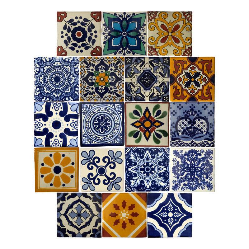 Azulejo 10.5cm Artesanal Tipo Talavera Liso 90pz Surtido N01