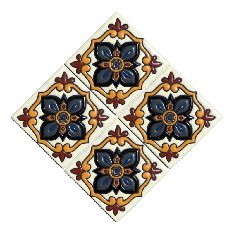 Azulejo 11cm Artesanal Tipo Talavera Relieve 90pz #acrs-44