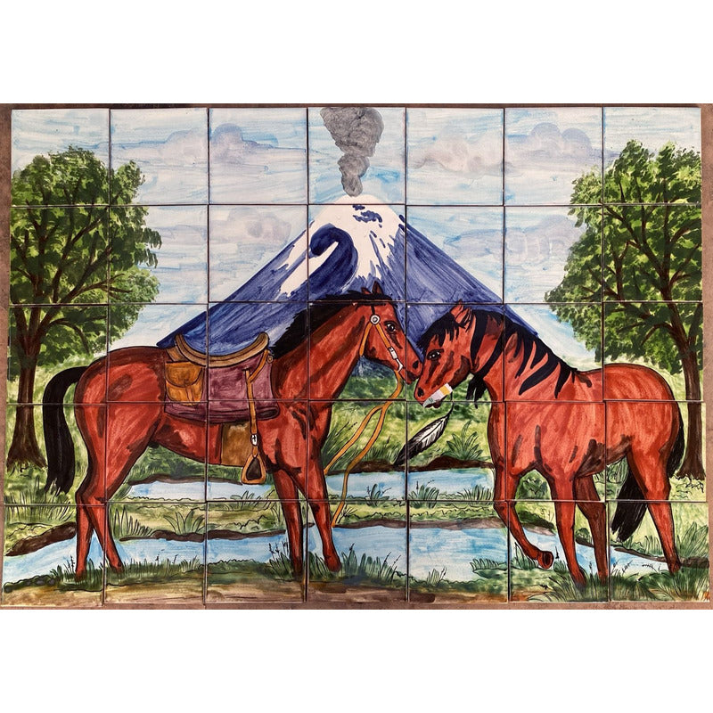 Mural 35pz Azulejo Artesanal Tipo Talavera Liso #m035-119 M035-119