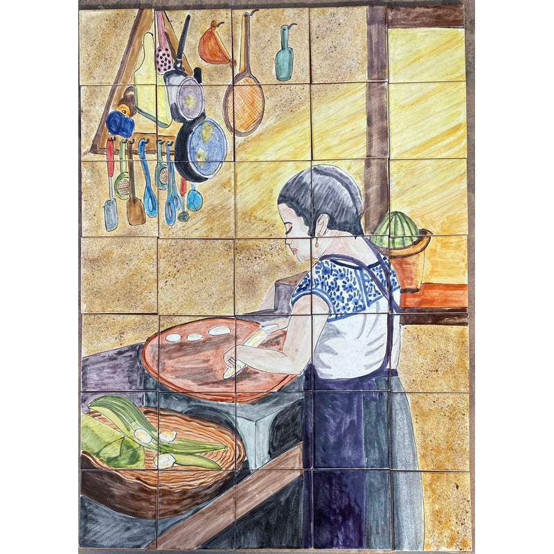 Mural 35pz Azulejo Artesanal Tipo Talavera Liso #m035-141 M035-141.04