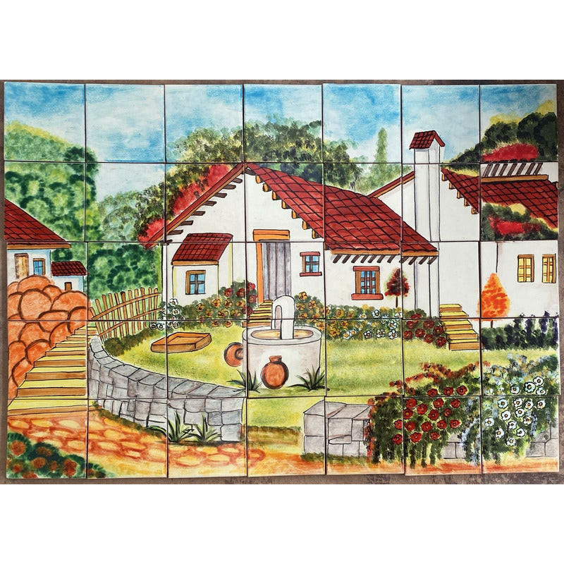 Mural 35pz Azulejo Artesanal Tipo Talavera Liso #m035-42 M035-42.02