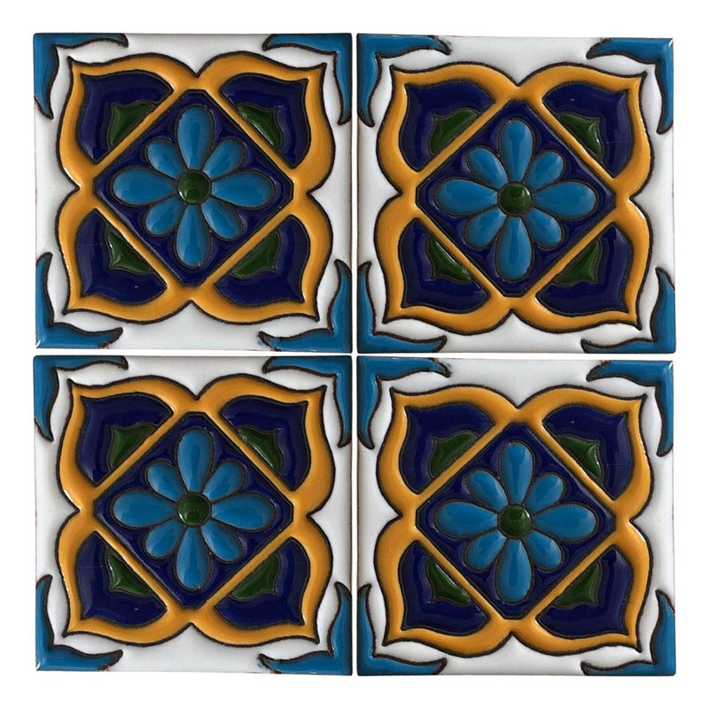 Azulejo 11cm Artesanal Talavera Relieve 90pz #acrs-16
