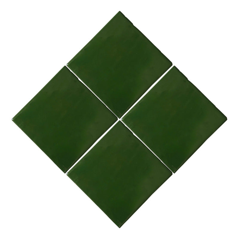 Azulejo 10.5cm Artesanal Tipo Talavera Liso 90pz Verde Cromo