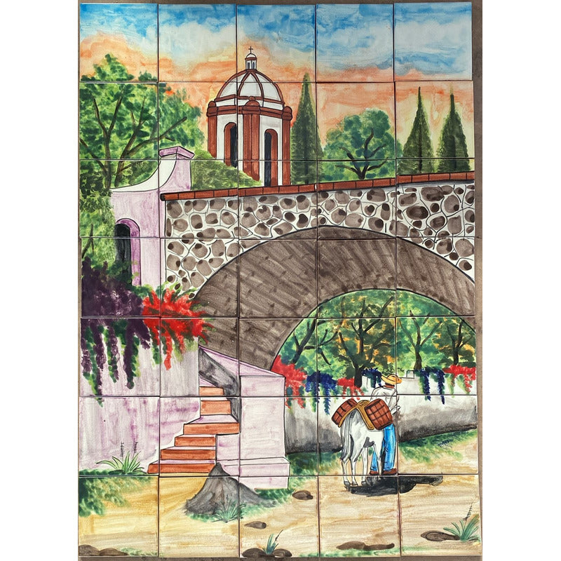 Mural 35pz Azulejo Artesanal Tipo Talavera Liso #m035-69 M035-69.07